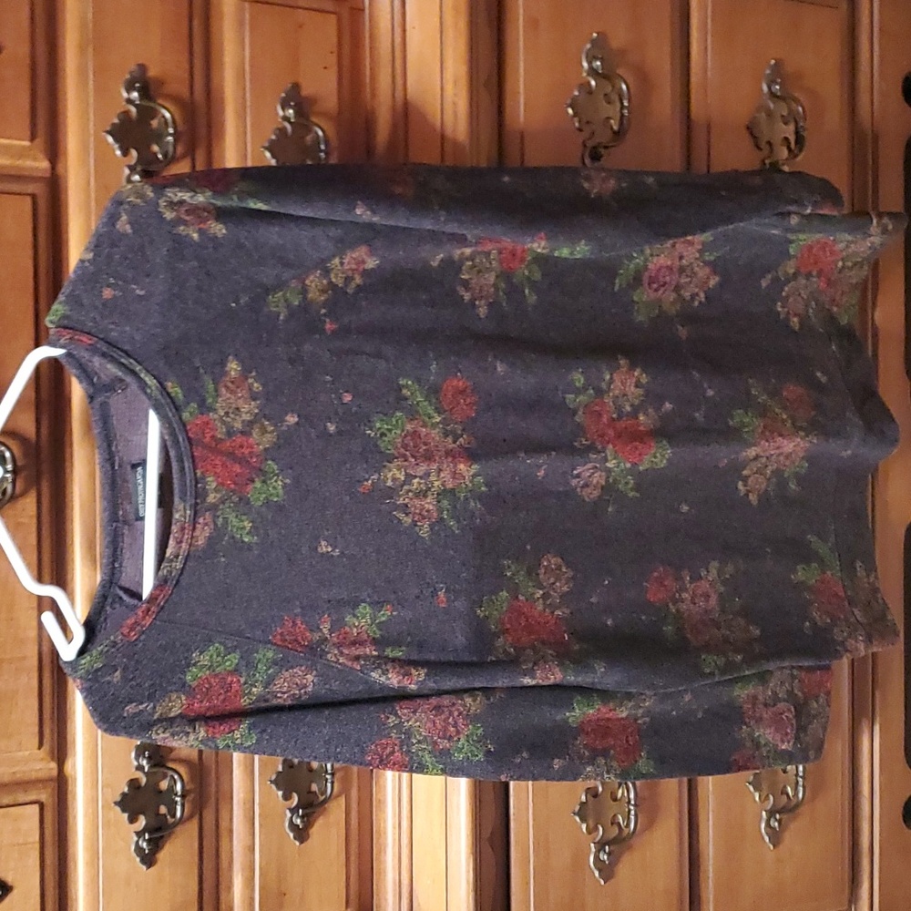 Obey Charcoal Floral Crewneck Sweater with Red and Green Accents